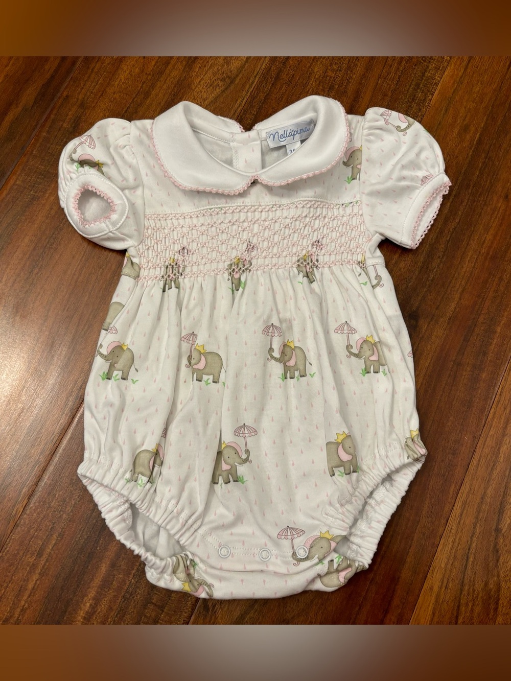 NellaPima Elephant Baby Bubble Collared Short Sleeve Onesie NWT